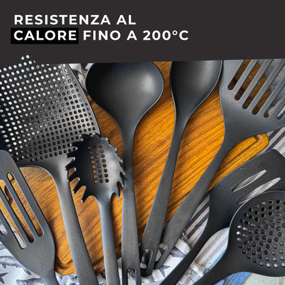 Set di 5 utensili da cucina, in nylon, Linea Nero