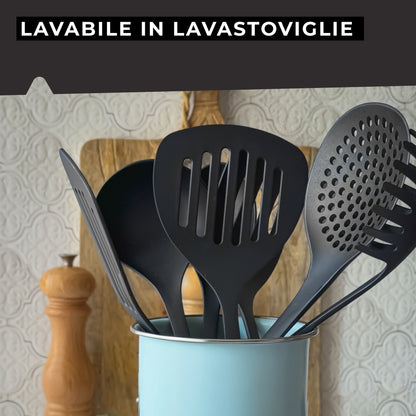 Set di 5 utensili da cucina, in nylon, Linea Nero