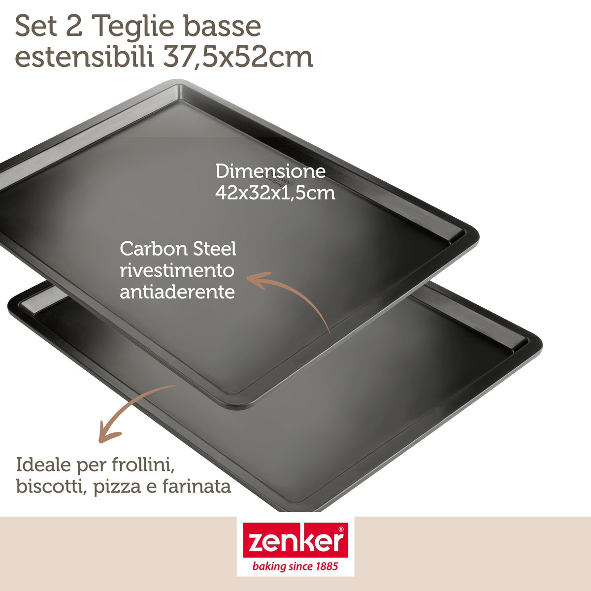 Set di 2 teglie da forno, 42x32 cm, Linea Black Metallic
