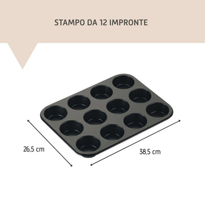 Stampo per muffin a 12 impronte Ø7 cm, Linea Black Metallic